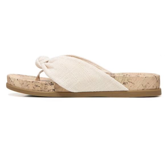 Life Stride Happy Slip On Cork Thong Sandals 11W Linen Cream Tan Flip Flop NIB - Picture 3 of 7